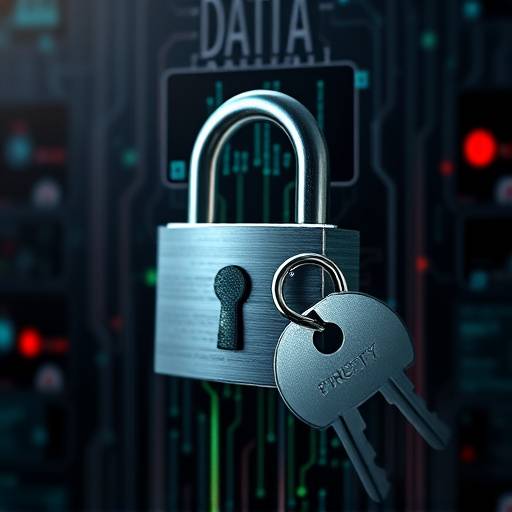 Stylized image of a lock and key representing data privacy and security
